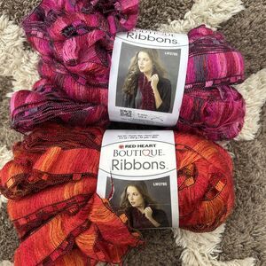 Red Heart Boutique Ribbons Yarn Rosebud Fire Purple Pink Red Lot Of 2 3.5oz
